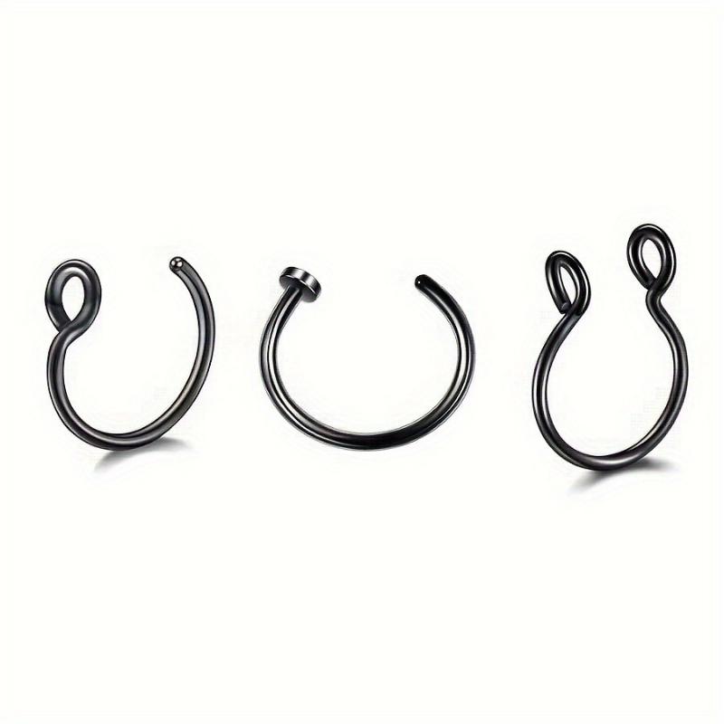 [3pcs Hypoallergenic Nose Rings Set] 3pcs Set Stainless Steel Rings, Unisex Non-Piercing Body Jewelry, Simple Style, C-Shaped Clip Hoops, Piercing Alternatives jewelry 5