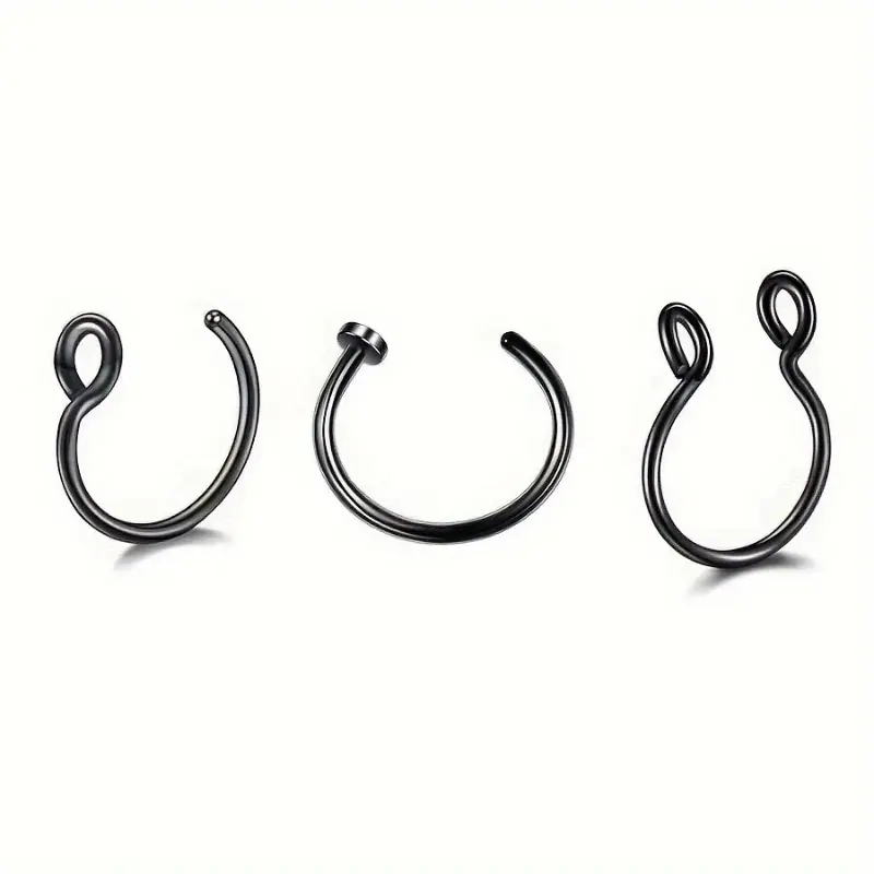 [3pcs Hypoallergenic Nose Rings Set] 3pcs Set Stainless Steel Rings, Unisex Non-Piercing Body Jewelry, Simple Style, C-Shaped Clip Hoops, Piercing Alternatives jewelry 5