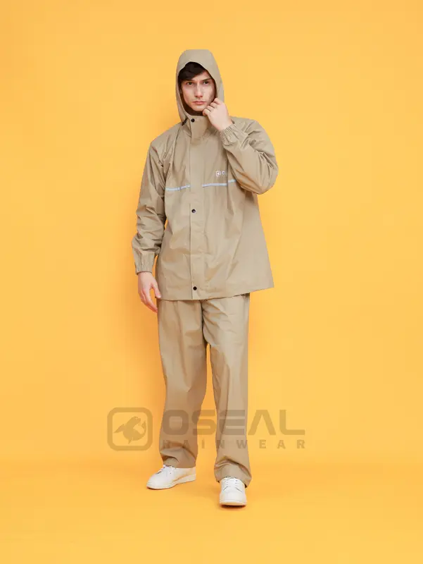 Jas Hujan OSEAL Full Seal Raincoat Mantel Pria Wanita Dewasa Shine Series Cream 3