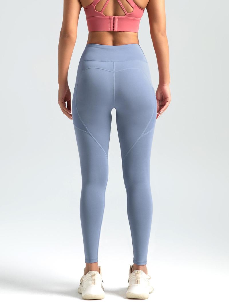 Product Introduction of Women's Plain High Waist Pocket Sports Tummy Control Leggings, Breathable High Stretch Seamless Yoga Leggings, Valentine's Day Gift, Ladies Sportswear Clothing for Summer, Gym Clothes 15