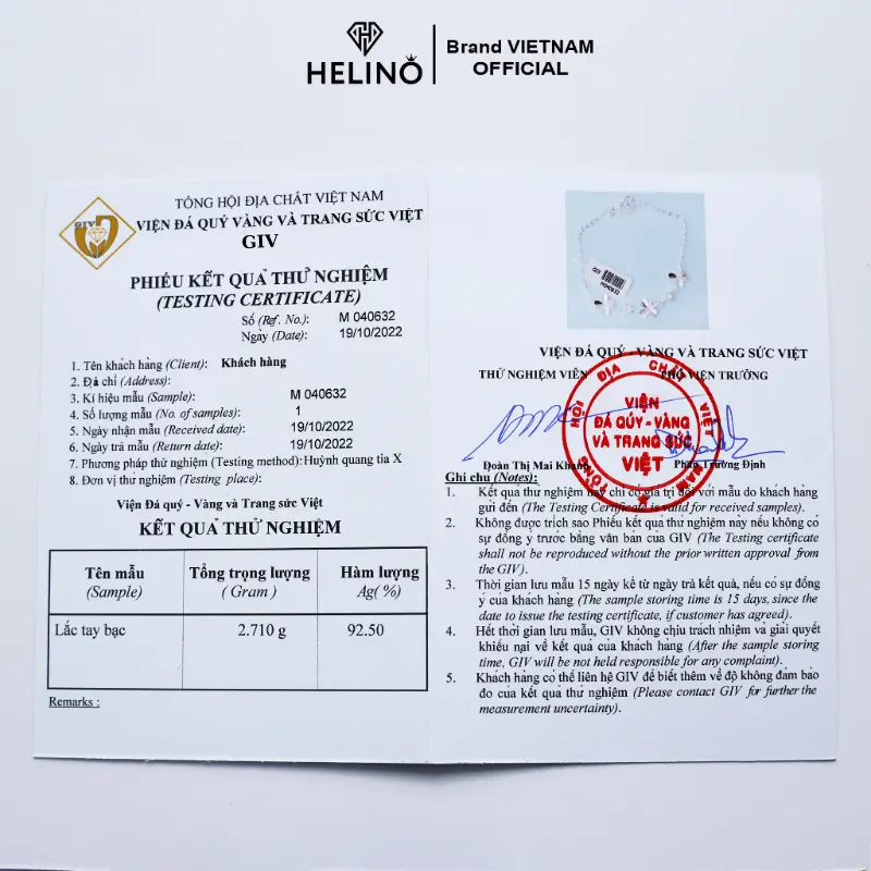 Lắc tay bạc nữ HELINO, Lắc tay cỏ bốn lá mix đá V01 7