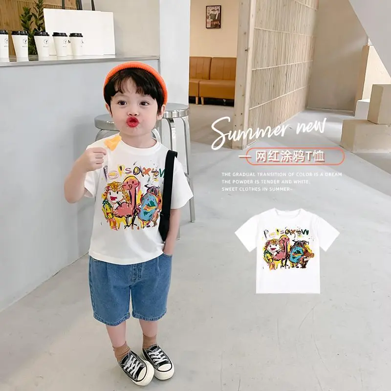 Áo Thun Ngắn Tay Cho Trẻ Em, Thời Trang, In Hình, Cho Bé Trai, Quần Áo Trẻ Em, Thời Trang Cá Tính Mùa Hè, Áo Phông Doodle Cho Bé, Bộ Sưu Tập 1288 Người, Năm 2025