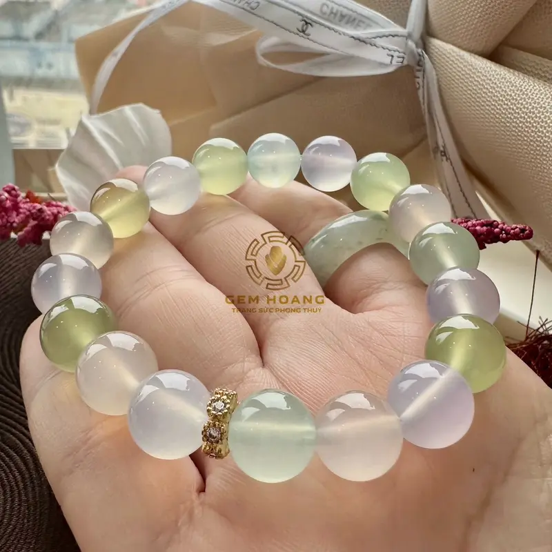 Vòng chalcedony tự nhiên - chuỗi đa bảo 10 li 4