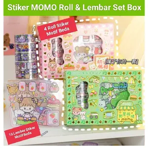 [ HC ] Sticker Momo Set Roll Washitape Isi 4 Roll + 10 Lembar Stiker