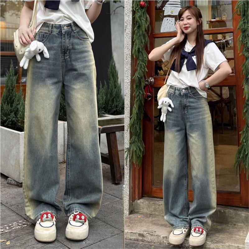 Quần Jeans Suông Nữ Màu Was Màu Xinh Kèm Thỏ Trắng (thỏ có thể tháo rời) Dài 100cm (Qj029) Women Pants
