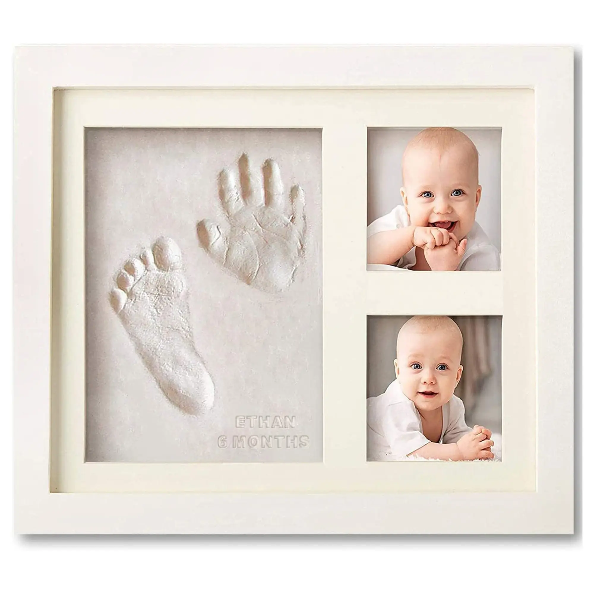 Baby Hand Footprint Keepsake Kit 100 Days Capture Milestone Moments Safe Clay Stencil Set Wood Frame baby  shower