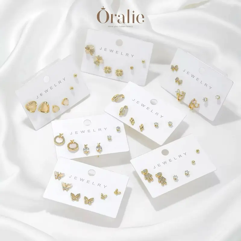 [ORALIE] Set khuyên tai bạc S925 3 đôi đơn giản và thanh lịch