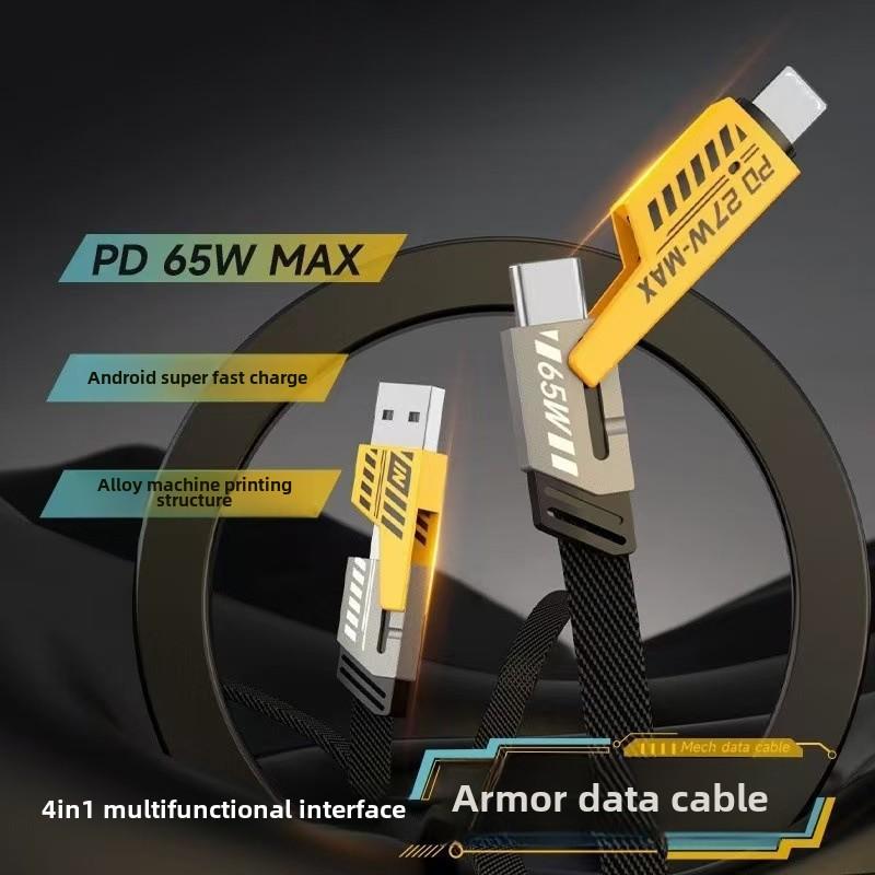 Cáp dữ liệu di động Mech, Thiết kế cuối cùng 4 trong 1, Kéo kép, Cáp sạc Máy Tính Bảng kép, Loại C trên ô tô, Cáp sạc siêu nhanh Usb 1