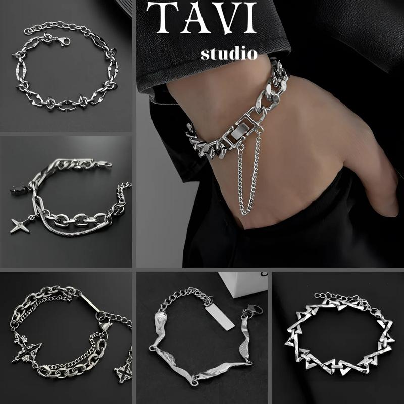 Vòng Đeo Tay Nam Nữ Titan Tavi Studio Lắc Tay Dây Xích Mạ Bạc Phong Cách Hip Hop Thời Trang Unisex Nhiều Mẫu Mã