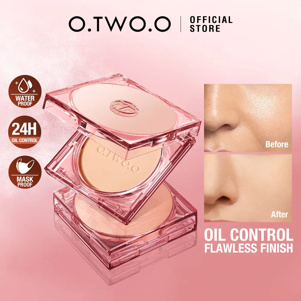 O.TWO.O Face Powder Oil Control Long Lasting 24h Locking Makeup Foundation Matte With Puff smoothly