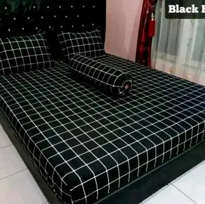 Sprei kotak-kotak / Sprei termurah / Sprei motif kotak / Sarung bantal hitam tali Katun Hitam Bisa Dicuci Karet Guling