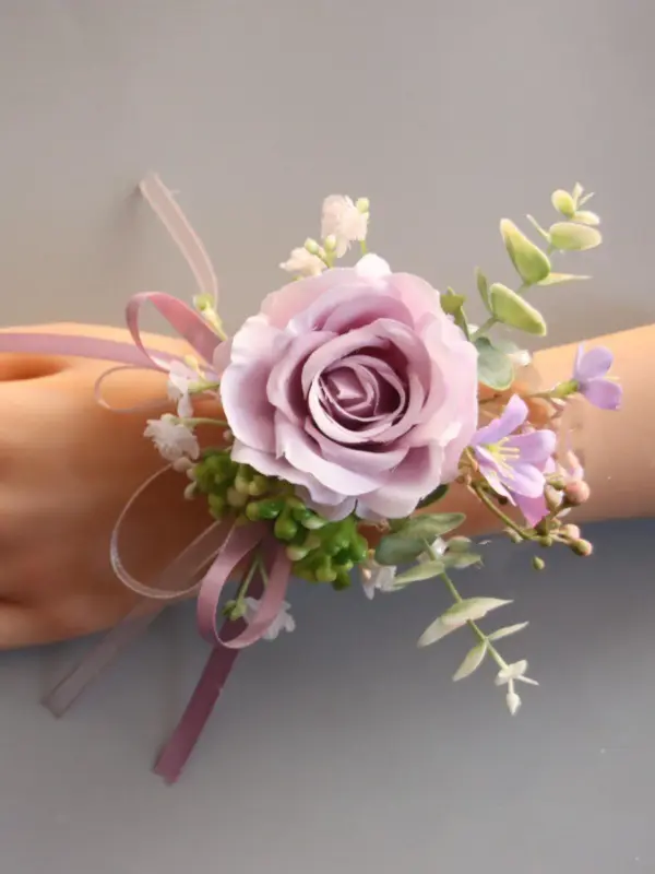 Artificial Rose Corsage Wristband, Elegant Bridal Wrist Corsage, Fashionable Wedding Party Decoration Accessories for Women 0