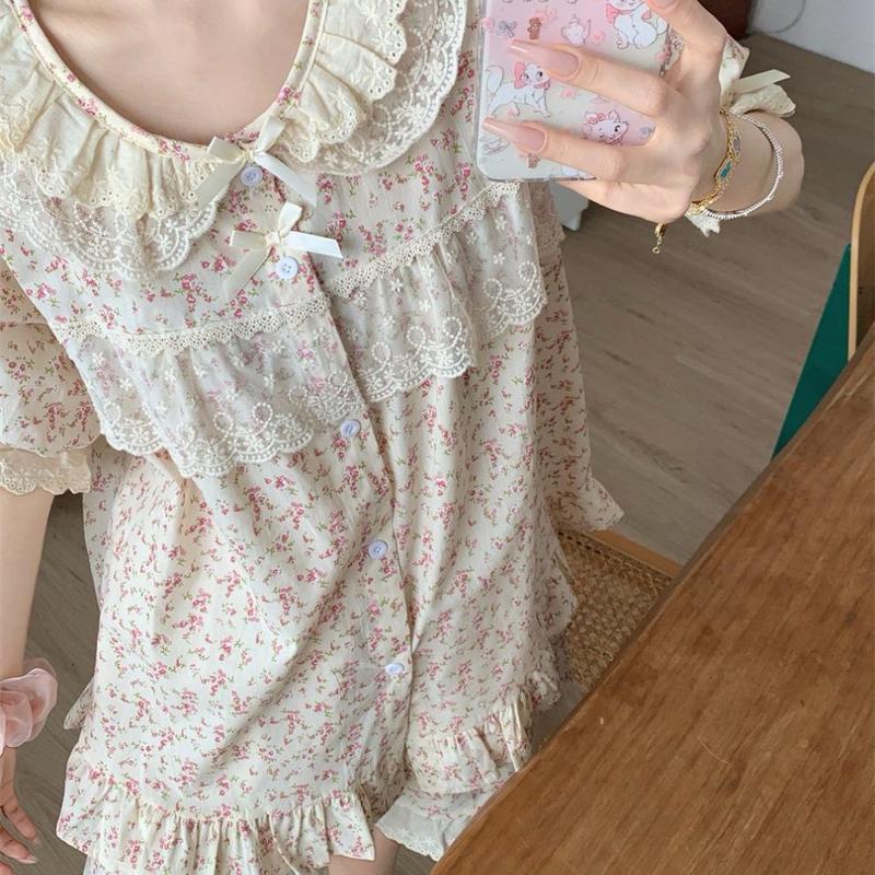 E-6027 bộ ngủ nữ hoa nhí babydoll hàng Qc cao cấp chất thô mềm nhà én.sleepwear 8