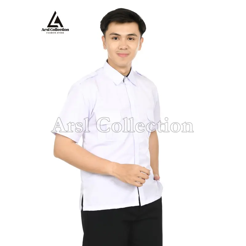 Kemeja PDH Putih PNS Pria Terbaru - Seragam Dinas Lengan Pendek dan Lengan Panjang  dengan Kerah Hitam  - Seragam Dinas PNS Formal dengan Varian  Kerah Hitam dan Putih 6