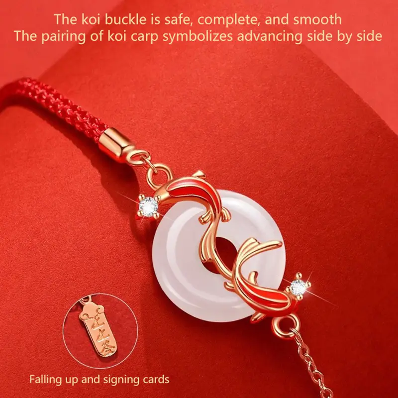 Feng Shui Lucky Koi Prayer Beads Bracelets For Women Men Gold Color Animal Handmade Woven Red Rope Bracelet Wristband Jewelry
