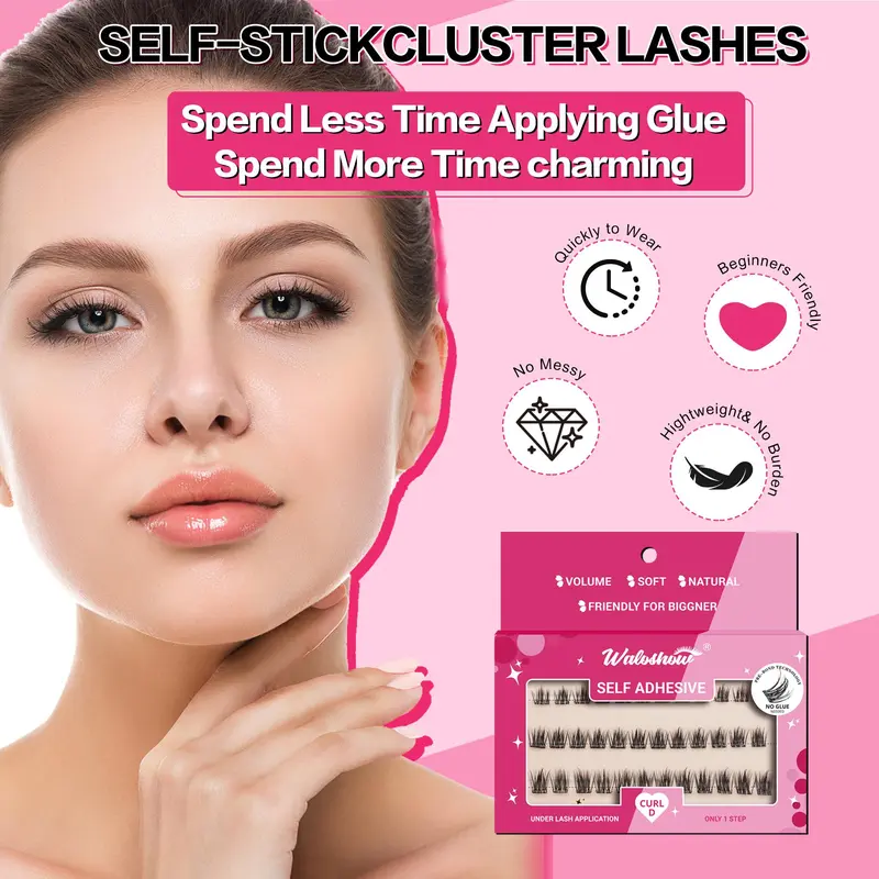 Self-adhesive Eyelash Extensions Kit, 1 Set Natural Look Eyelash Extensions, Self-adhesive Eyelashes, Eye Makeup Product for Women & Girls, Cosmetic 6