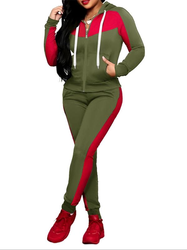 Two-piece Set Women's Colorblock Zip Up Hoodie & Pocket  Pants, Casual Long Sleeve Hooded Sweatshirt &  Jogger Pants for Daily Wear, Ladies Fall & Winter Clothes 3