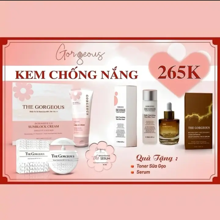 [CHÍNH HÃNG] KEM CHỐNG NẮNG Múi Xù Gorgeous (2024) Hỗ trợ bảo vệ da gấp 2 lần, chống nước lâu trôi chỉ số SPF50+PA++ (1KCN 100g+1 tuýp CN 50g +1gói Serum)