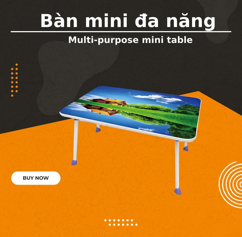 Bàn học gấp gọn mini mặt gỗ chân sắt chắc chắn , ngồi bệt để giường laptop xếp gọn gàng tiện lợi