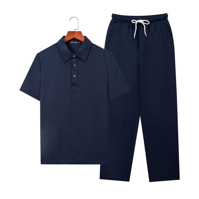 Bộ Quần Áo Đũi Nam Cổ Bẻ Quần Dài Chất Liệu Vải Đũi Loại 1 Áo Menswear Pants Đen Có Túi