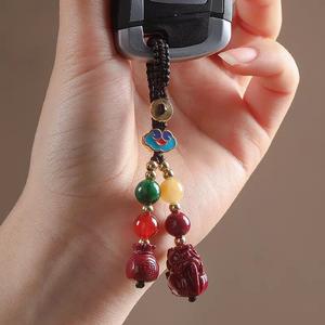 Rantai Kunci Pixiu Cinnabar, Pasir Emas Ungu, Gaya Berbilang Harta Karun, Rantai Telefon Bimbit, Loket Kunci Awan, Loket Cinnabar Keychains