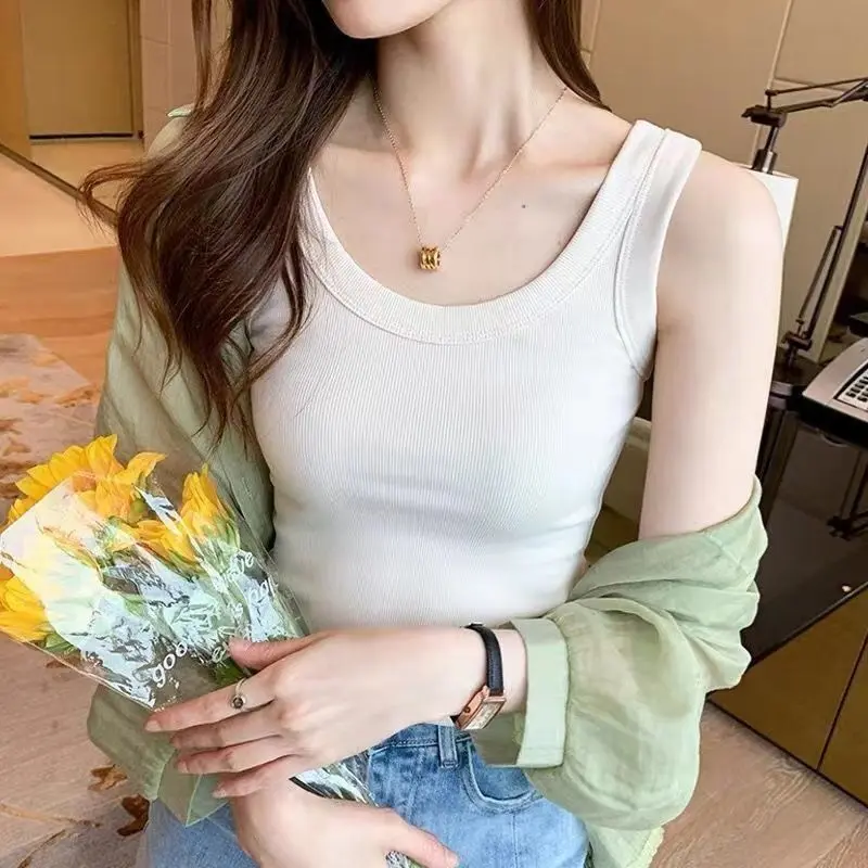 2025 High Quality New Thread Anti-Exposure Sleeveless Thin Inner Match Bottoming Camisole Women's Summer Spring Outfit Two-Piece Set Hot Sale