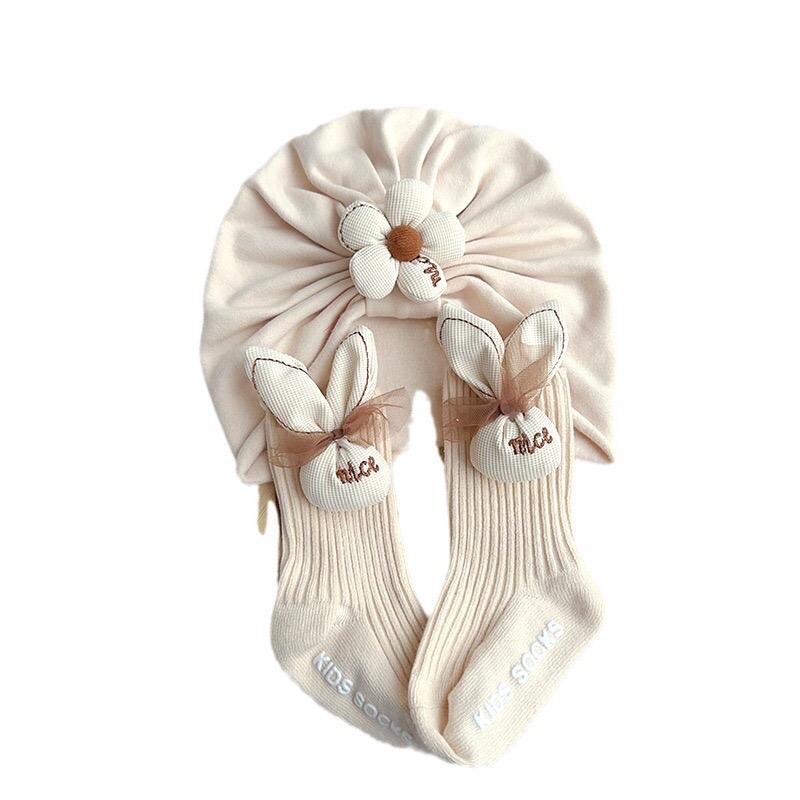 Set mũ kèm tất dài hình thỏ xinh xắn cho bé gái từ 4-10kg Cotton Vải Cotton 5
