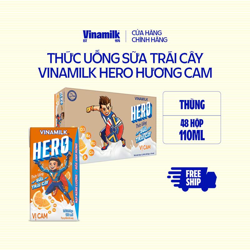 Thức Uống Sữa Trái Cây Vinamilk Hero Hương Cam - Thùng 48 hộp 110ml