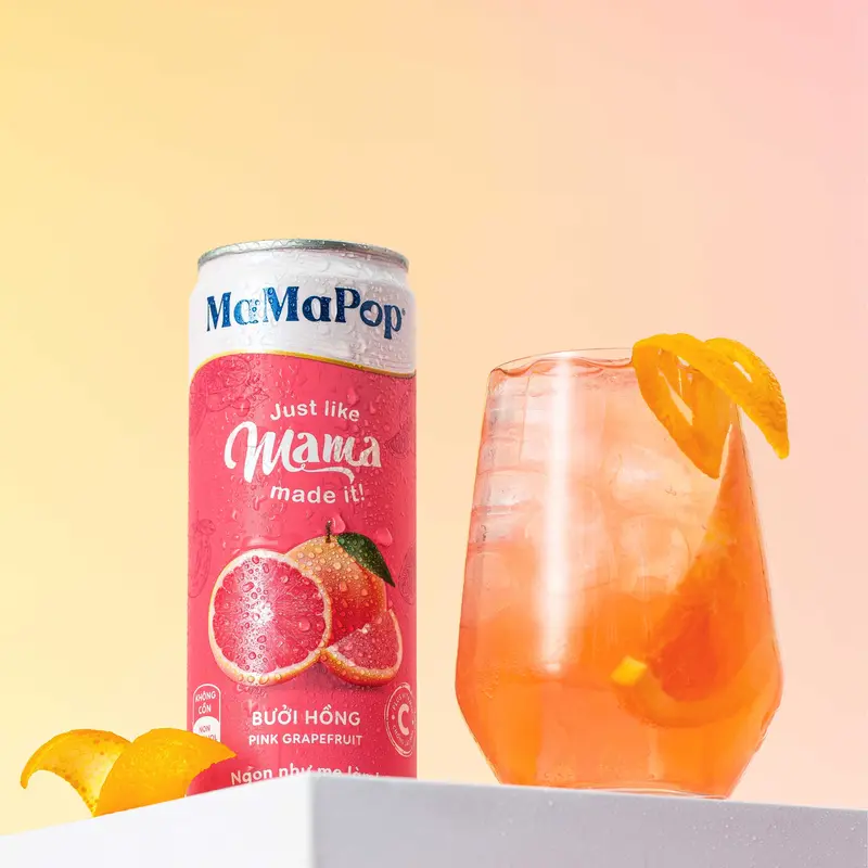 Mamapop thùng 12 lon nước trái cây sparkling vị Bưởi Hồng 330ml 7
