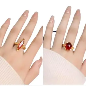 Cincin Batu Merah Delima Dewasa Pria Dan Wanita Lapis Emas 22K Titanium