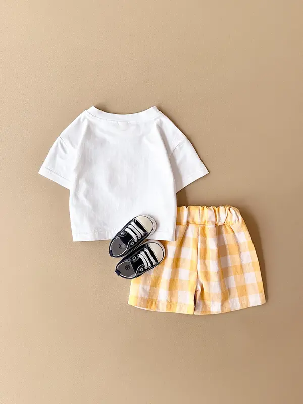 Baby's Fruit Print Tee & Shorts Two-piece Set, Casual Short Sleeve T-shirt & Shorts for Pretty Little Baby Daily Wear, Infant Toddler Kids Summer Clothes, Baby Clothing, Baby Girl Clothes, Newborn Gift Set 1