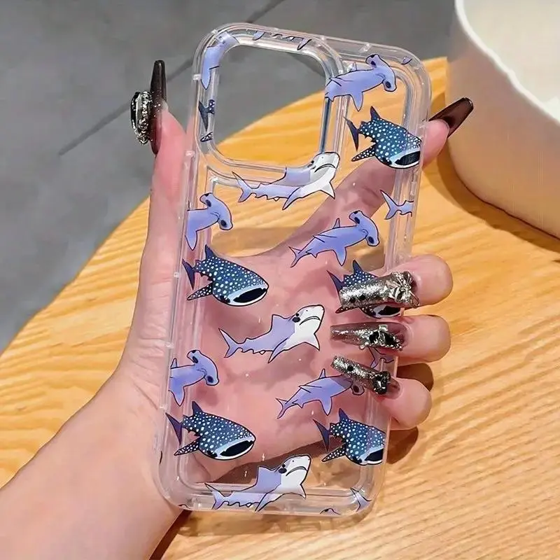 Cute Shark Pattern Phone Case, Decorative Phone Protector Cover, Phone Accessories Compatible with iPhone 11 12 13 14 15 Pro Max 14 15 Plus, Casing 2