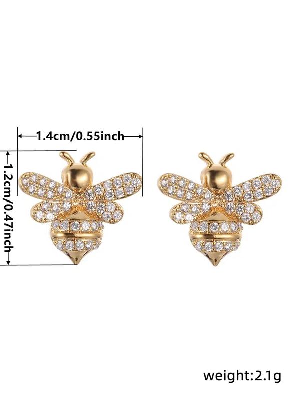 1 Pair Cubic Zirconia Decorated Bee Design Stud Earrings, Fashion Jewelry for Party, Daily Clothing Decor, Trendy All-match & Exquisite Jewelry for Birthday Gift 4