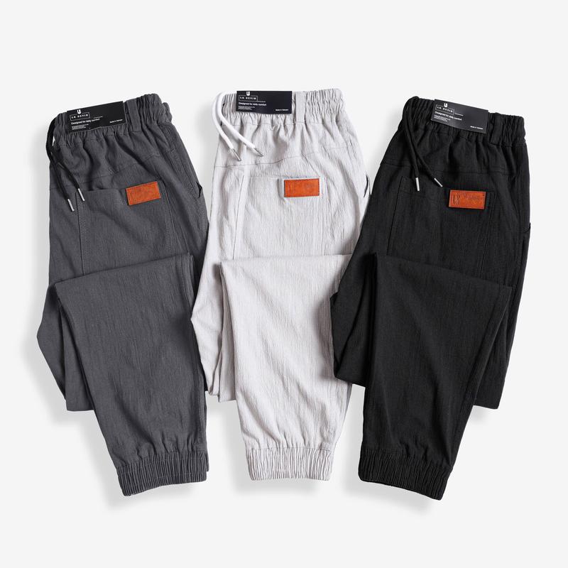Quần Nam - Quần Jogger Linen Cao Cấp gắn mác da sang trọng