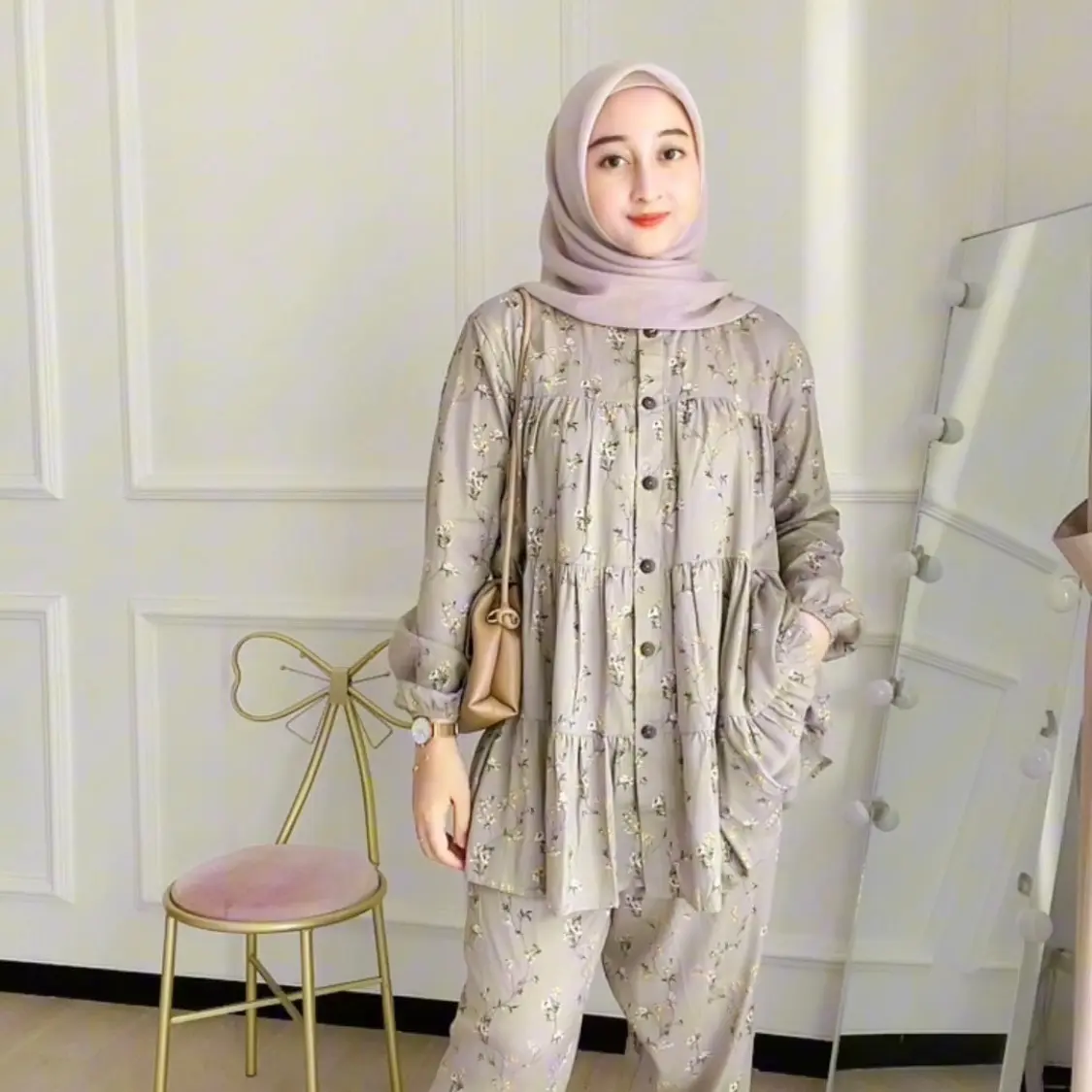 ONE SET PIYAMA RAYON VISCOSE / PIYAMA RAYON PREMIUM / PIYAMA MOTIF ADA SIZE Bunga Busui Panjang Nyaman Celana Cantik