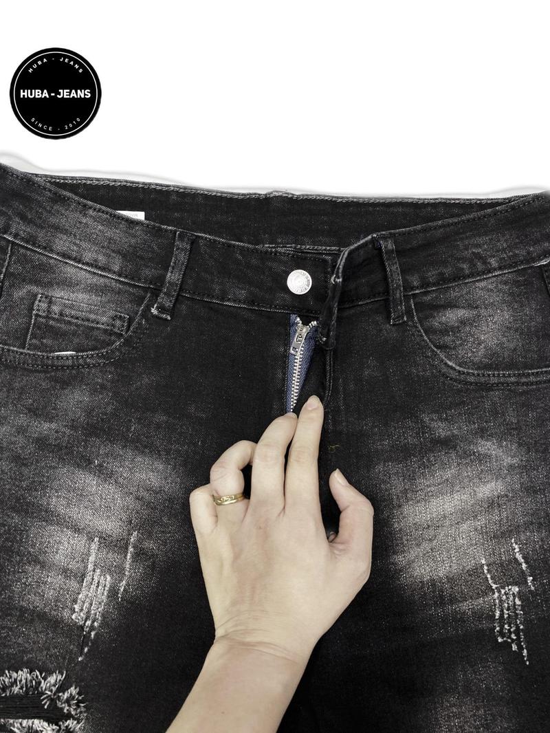 Product Introduction of Quần jeans nam HUBA-JEANS đen wash rách gối Menswear Pants Denim Có Túi 9