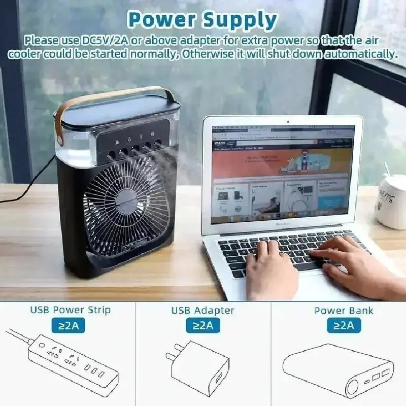 3 in 1 Fan Air Conditioner, Portable Air Cooler Fan with Led Night Light, Desktop Fan Air Conditioner, Household Appliances for Home Office, Fan Air Cooler 8