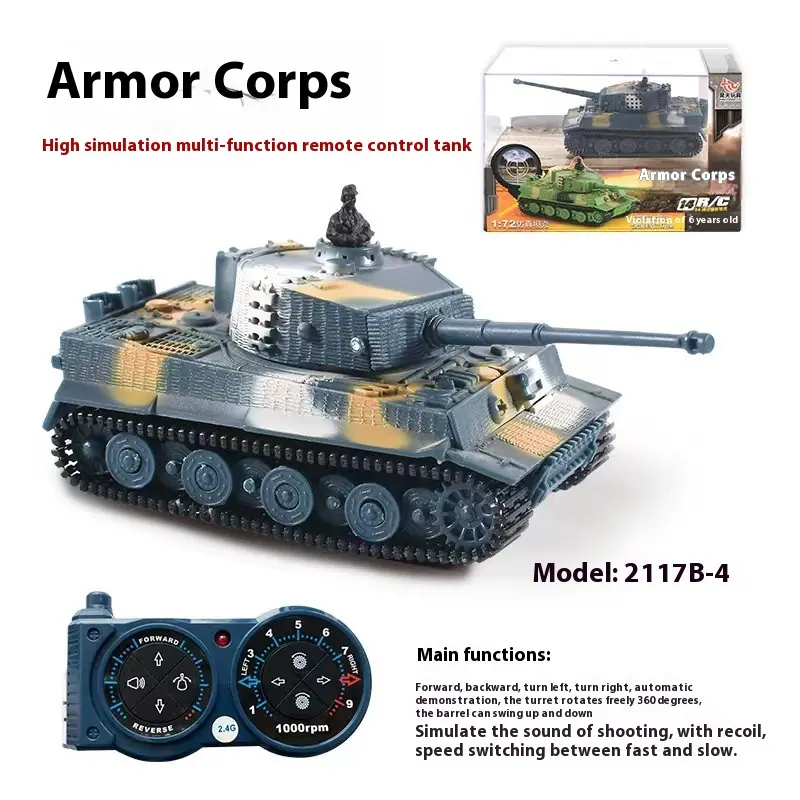 Mini Remote Control Tank 1:72 German Tiger-Style Simulated Tank Military Model Boy Remote Control Toy Holiday Gift