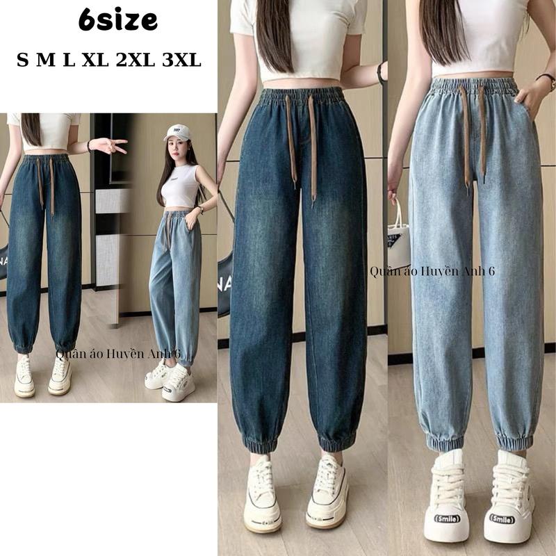 BIGSIZE Quần Jean Bò Giấy Baggy Vải Mềm Bo Chun Gấu Cho Nữ M22 -Quần áo Huyền Anh 6 quần jean Pants Women M22 Denim