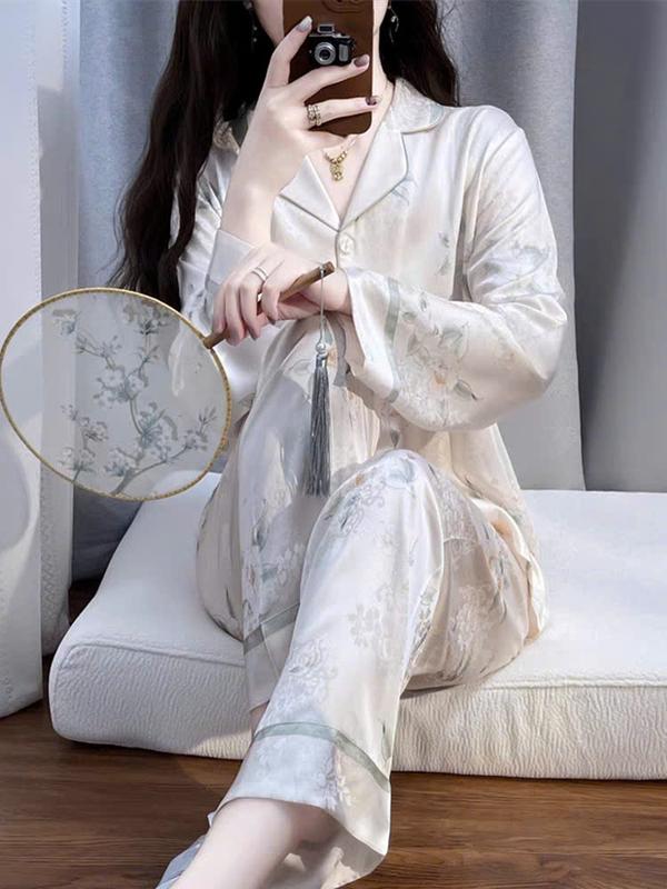 Đồ Bộ Nữ Pijama Bộ Lụa latin Tay Dài cổ sơ mi hàng loại cao cấp T10 3