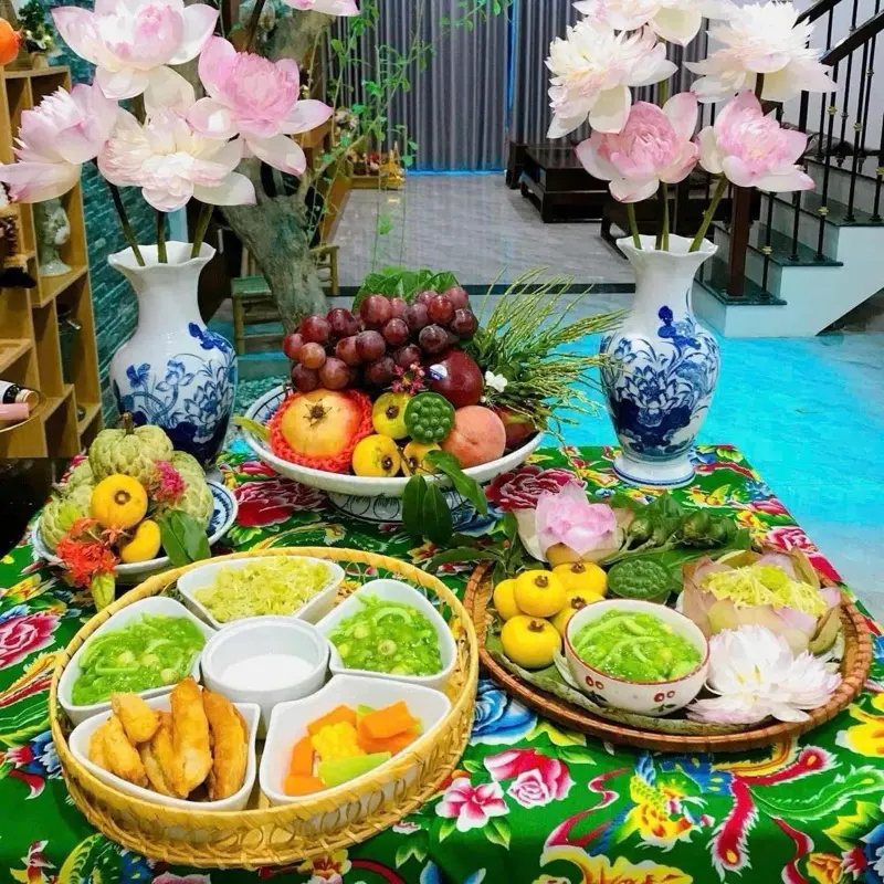 Bộ Bát Đĩa 5 Cánh Hoa Đào Sứ Bát Tràng Kèm Khay Mây Siêu Đẹp,Bộ Bát Bánh Trôi Size To 33cm, Bộ bát đĩa cúng bàn thờ Thần Tài tô tiểu 6