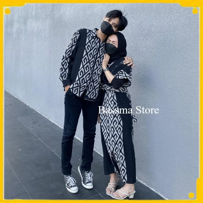 SET COUPLE TENUN BAJU KONDANGAN CLARA DRESS BLACK READY STOCK OUTFIT KEKINIAN Gamis Pendek 1