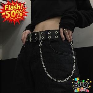 เข็มขัดหนัง, หมุดย้ำและสตั๊ด, สำหรับผู้หญิงและผู้ชาย, สีดำ, เข็มขัดเอวรูกลมแถวคู่, เข็มขัดโซ่หัวเข็มขัดสี่เหลี่ยม, เหมาะสำหรับกางเกงยีนส์, กางเกง, ชุด, กระโปรง, สไตล์พังก์และฮิปฮอปและกอธิคและ Y2K