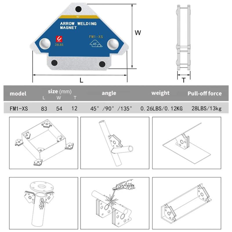 Cố định hàn, 4 cái, Cố định hàn từ tính, Đa góc 45 °, 90 ° và 135 °, Bộ định vị hàn nam châm, Công cụ định vị phụ trợ Ferrite, FM1-XS 1