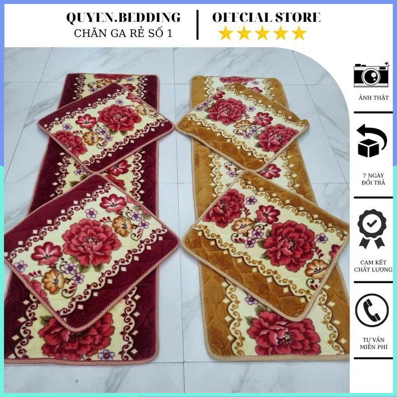 Đệm trải ghế nỉ nhung trần hoa 3 món 1 dài 2 ngắn thảm trải ghế gỗ trường kỷ kícḣ thước dài 1m7 rộng 50 cm
