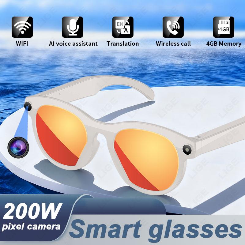 LIGE AI Smart Glasses 6K HD Camera Glass Multifunctional Bluetooth Call Voice Assistant Music Play Translation Glasses 2026 New