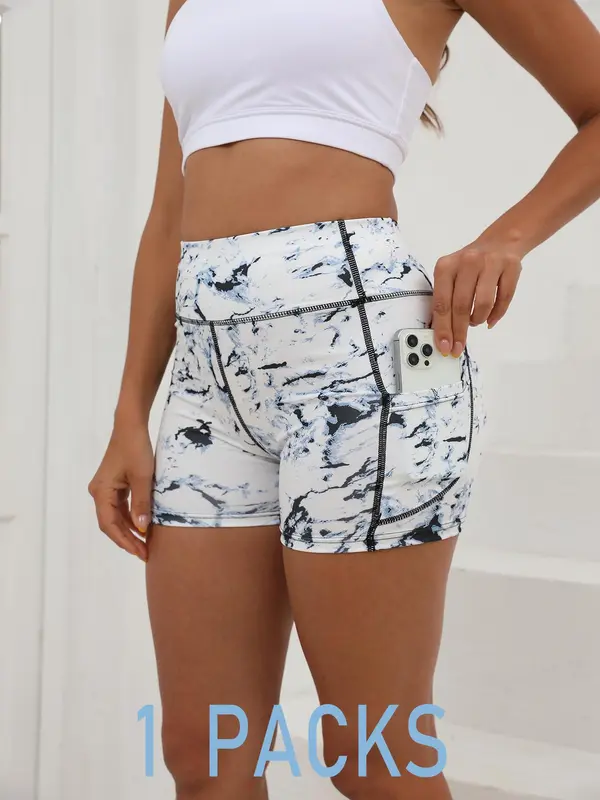 Women's 3pcs Plain Pocket High Waist Sports Short Leggings, Summer Clothes Women, Comfy Stretchy Seamless Skinny Solid Biker Shorts for Yoga Gym Workout, Ladies Sportswear Bottoms for Summer, Tummy Control, Athletic Shorts 6