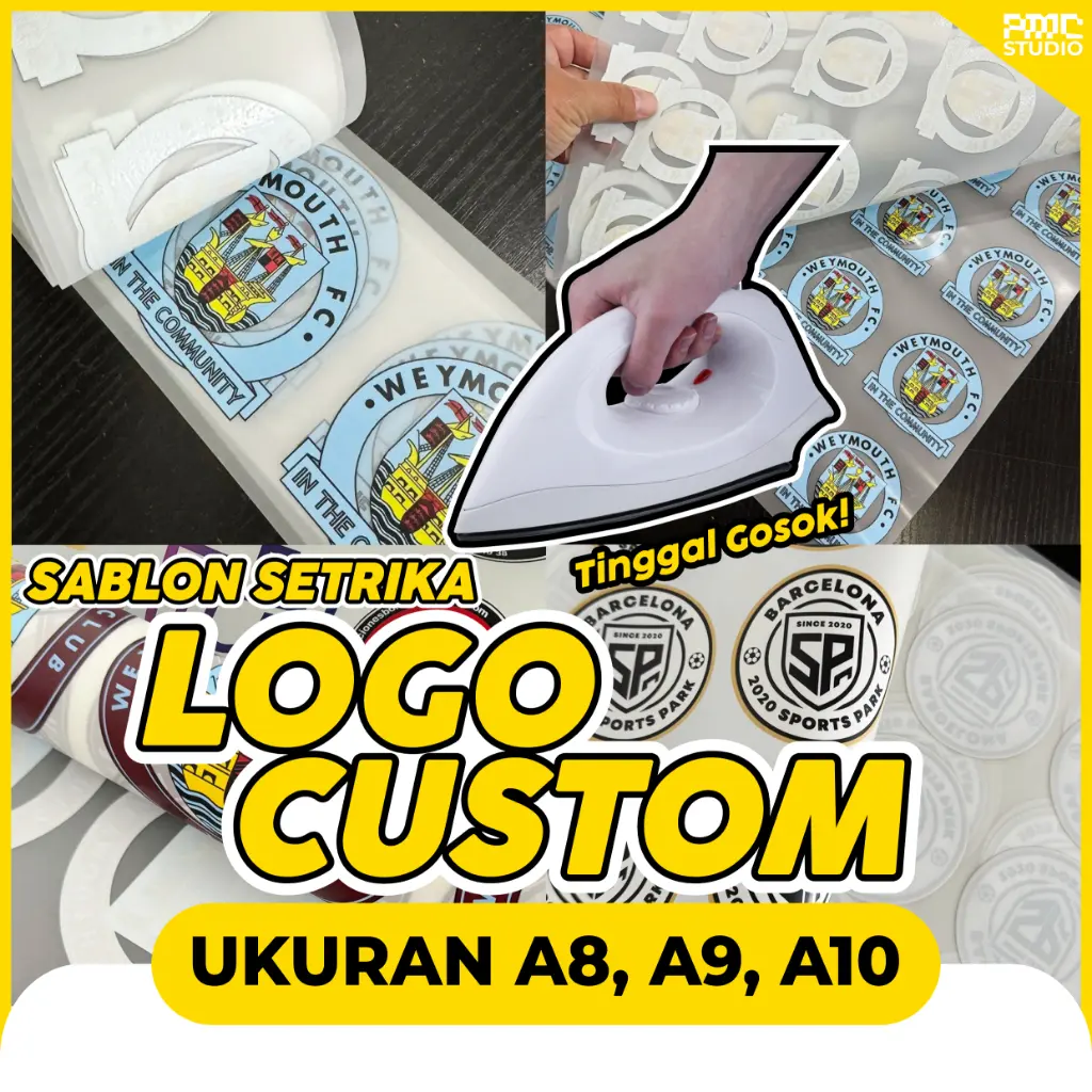 Sablon Setrika Custom DTF Ukuran Logo Kecil A8 A9 A10 Bisa Pakai Desain Logo Gambar Nama Tulisan Sendiri