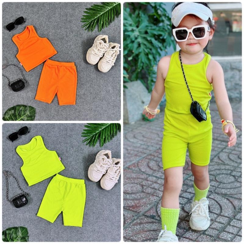 Set Áo Ba Lỗ Màu Trơn Phối Kèm Quần Ngố Dễ Thương Cho Bé Gái