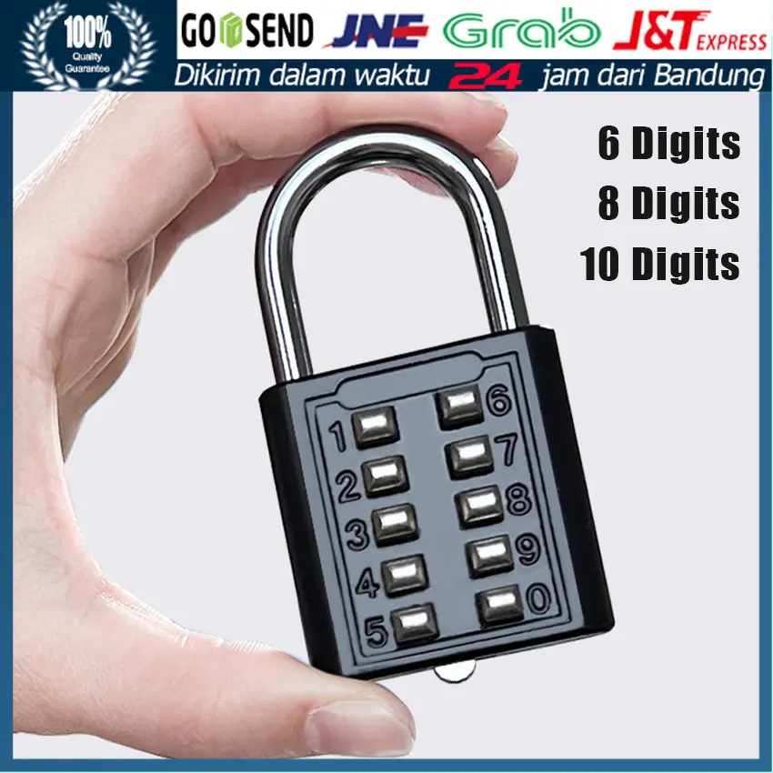 Kunci Gembok Kombinasi Pin Nomor Kombinasi Pagar Digital Angka Gembok Tombol 10/8/6 Digit 30-40mm